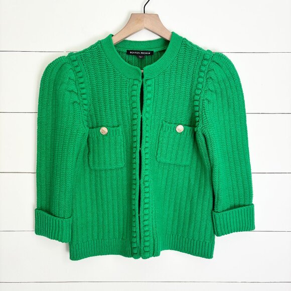 Boston Proper green chunky cardigan with 2 pockets in front - Picture 1 of 5